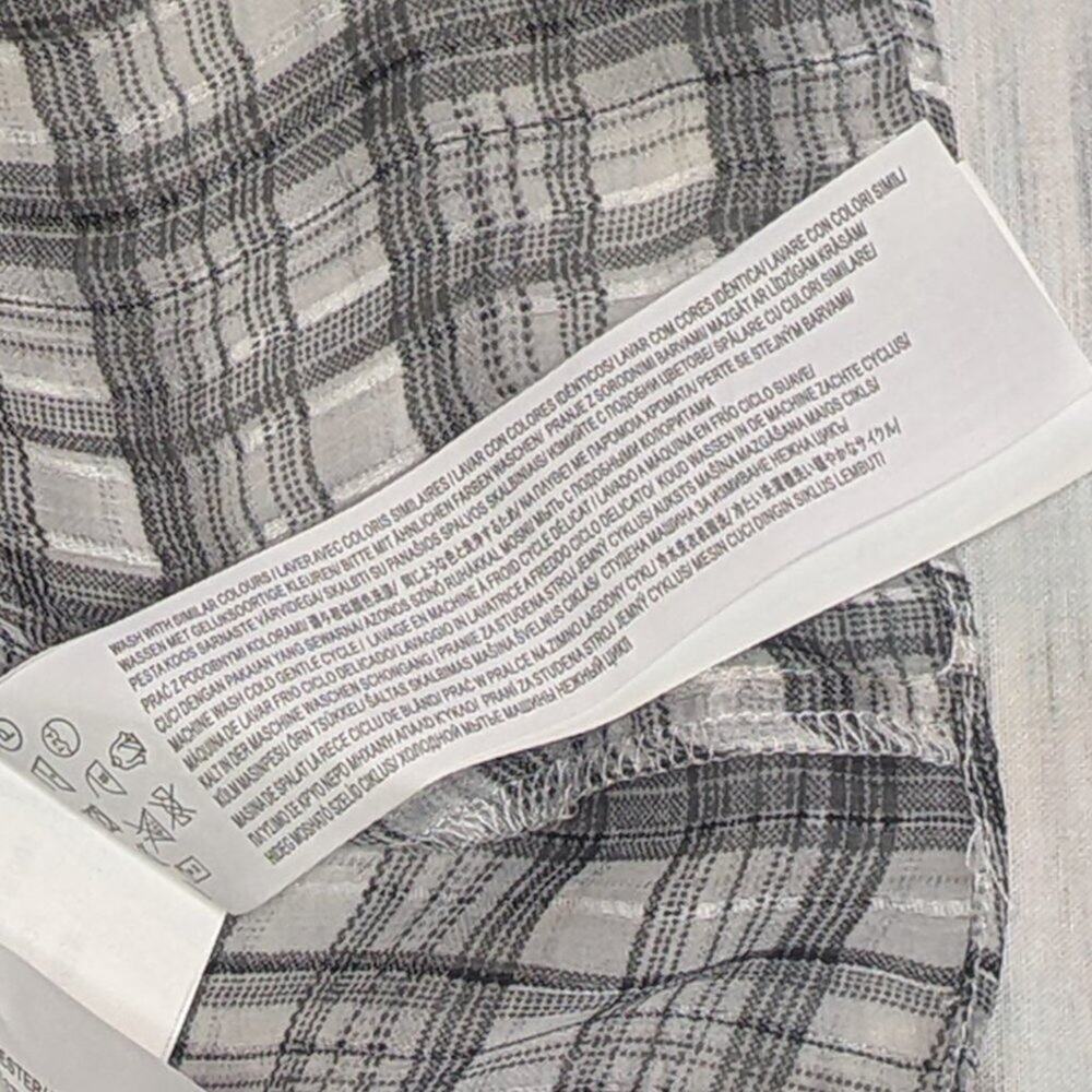MINKPINK NWT Preppy Semi Sheer Check Plaid Blouse High Neck Ruffle Black White - Picture 11 of 11